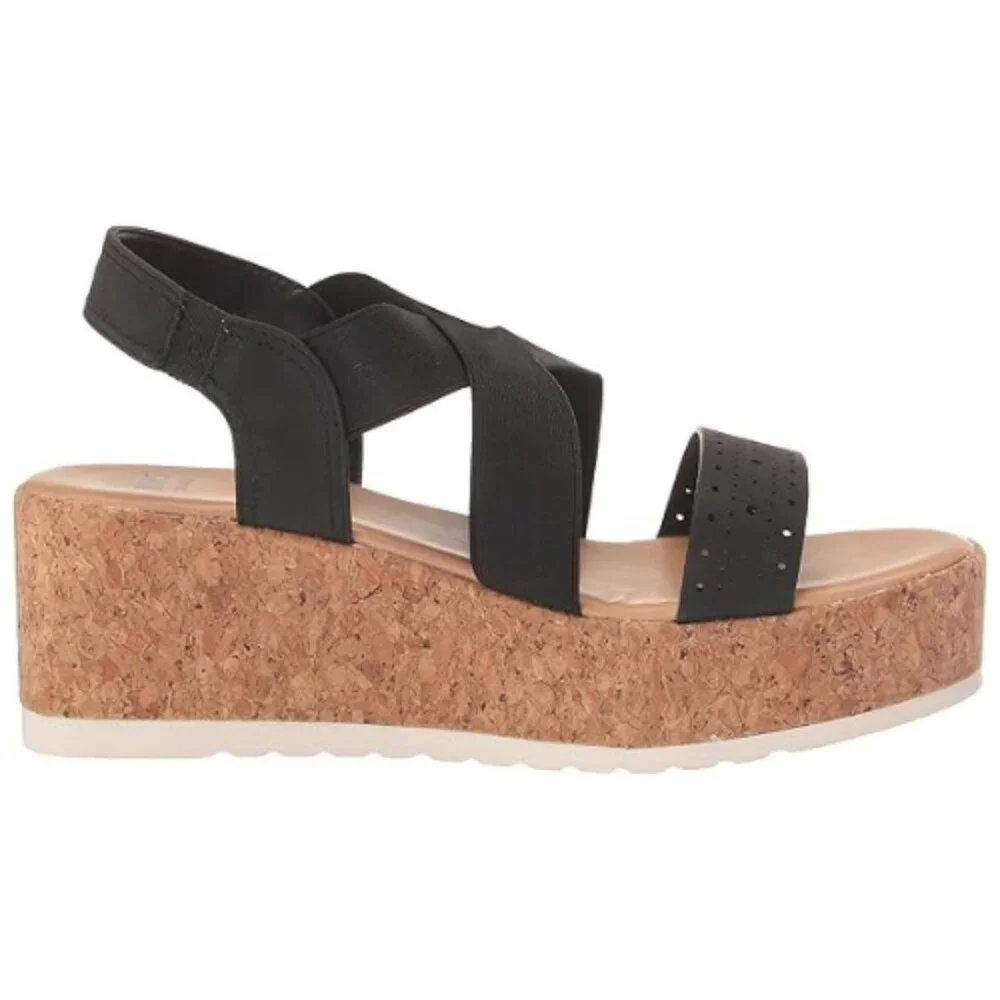 EVANS Women's Extra Wide Fit Phoebe Cork Flatform Size 9W BLACK